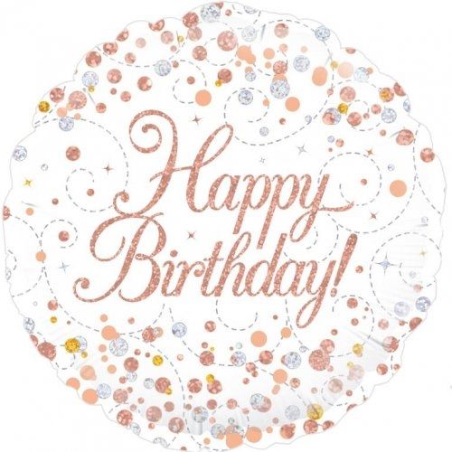 "Happy Birthday" - Sparkling Rose Gold Fizz Helium Balloon 45cm (Melbourne Only)