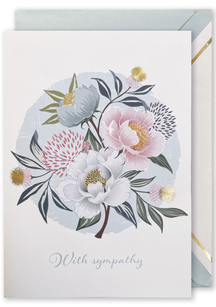 Card - "With Sympathy" Flowers Embellished