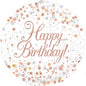 "Happy Birthday" - Sparkling Rose Gold Fizz Helium Balloon 45cm (Melbourne Only)