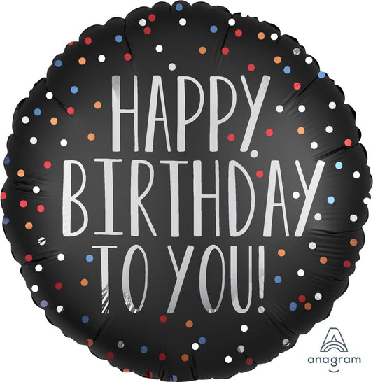 "Happy Birthday" - Satin Dots Helium Balloon 45cm (Melbourne Only)