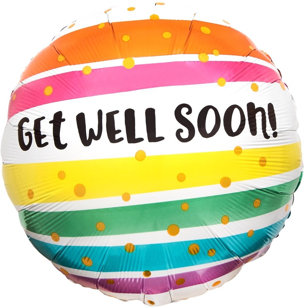 "Get Well Bold Stripes" - Helium Balloon 45cm (Melbourne Only)