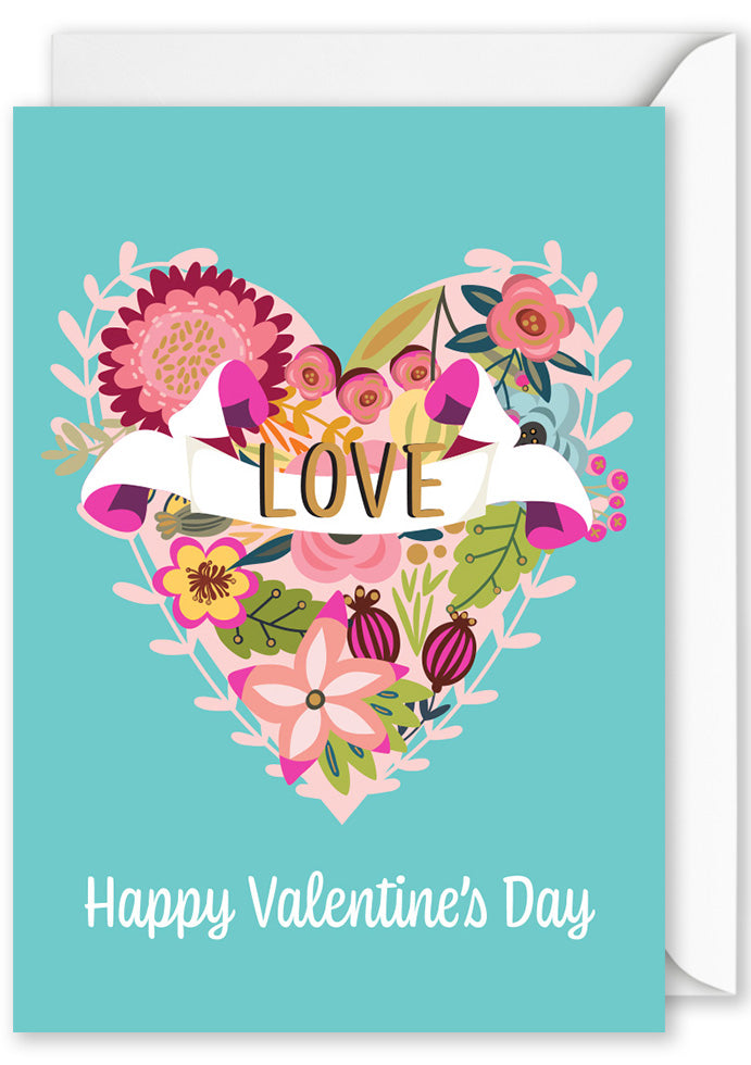 Card - "Happy Valentine's Day" Flower Heart