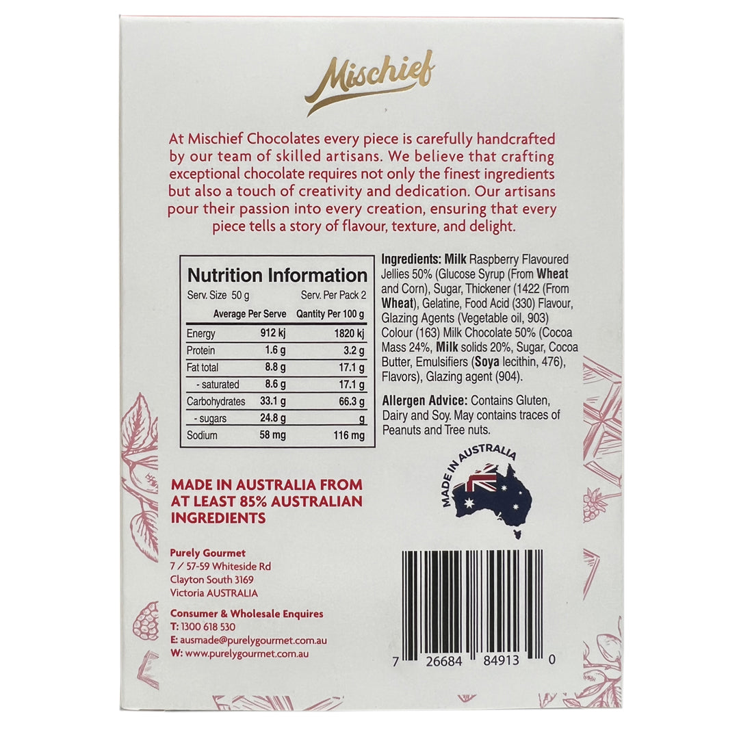 Milk Chocolate Raspberry Jelly 100g - Mischief