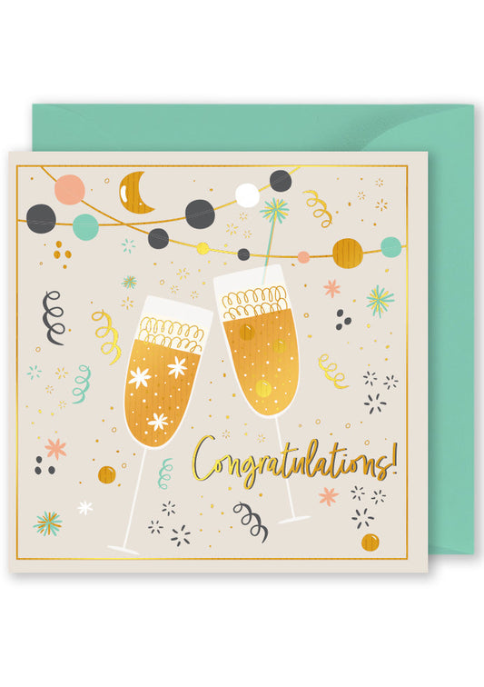 Card - “Congratulations” Clinking Glasses & Decorations