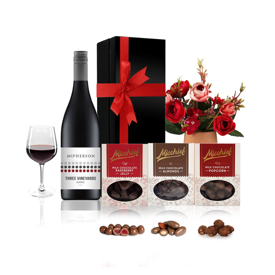 Red Wine & Chocolate Gift Hamper Three Vineyards Shiraz
